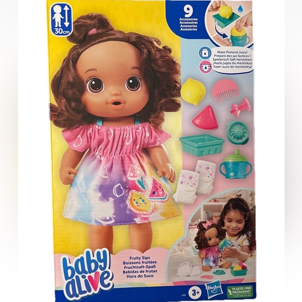 Hasbro Baby Alive Fruity Sips Doll in Pink and Purple Tie-Dye Dress